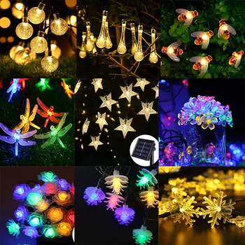 18 סגנונות שמש אורות מחרוזת חיצוני Led קריסטל גלובוס פרח עמיד למים אנרגית שמש אור על מסיבת גן תפאורה חג המולד