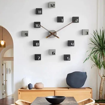 2023 חדש מינימליסטי מעץ מלא אמנות שעון, שעון קיר, סלון, פשוט לאווירה מודרנית, יצירתי, מסעדה, שעון שקט