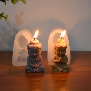 בודהה קטנה נר סיליקון עובש DIY אמיטאבהא בודהה צורה סיני אלמנטים בעבודת יד נר קישוט