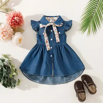 הנסיכה שמלת יום ההולדת עבור תינוקות בנות: מקסים וחולצת ג ' ינס, שמלה עם דש
